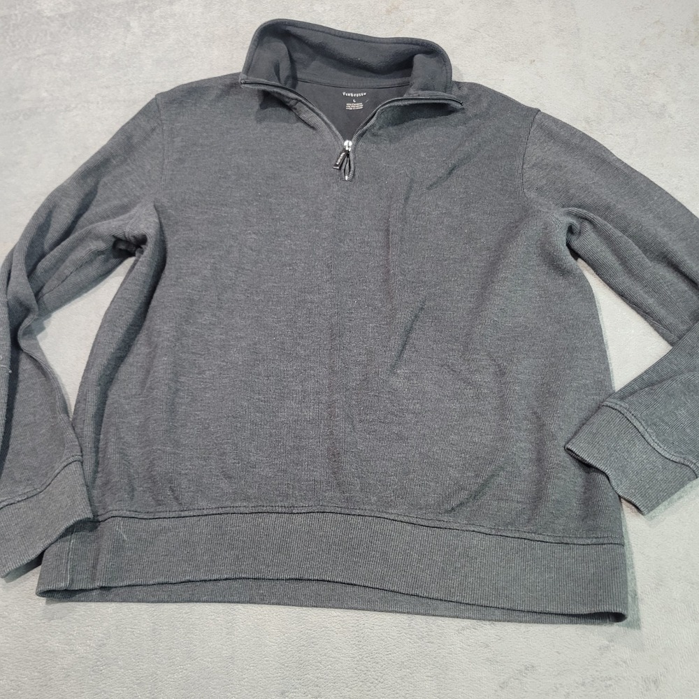 Van Heusen Pullover Mens Large Grey Quarter Zip Ribbed Cotton Blend Casual 11574